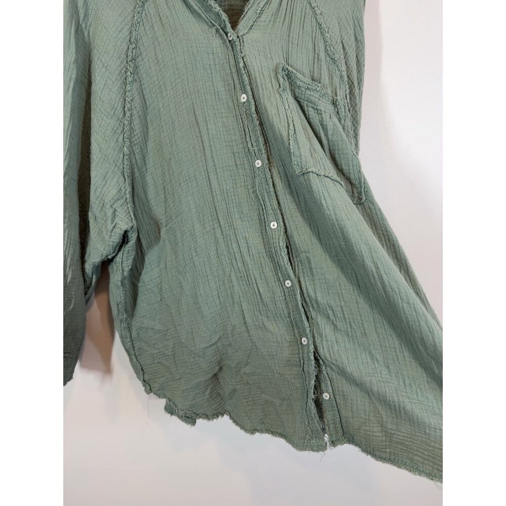 Aerie Women's Sage Green 100% Cotton Gauze Tunic Shirt XL Minimalist - Picture 4 of 8